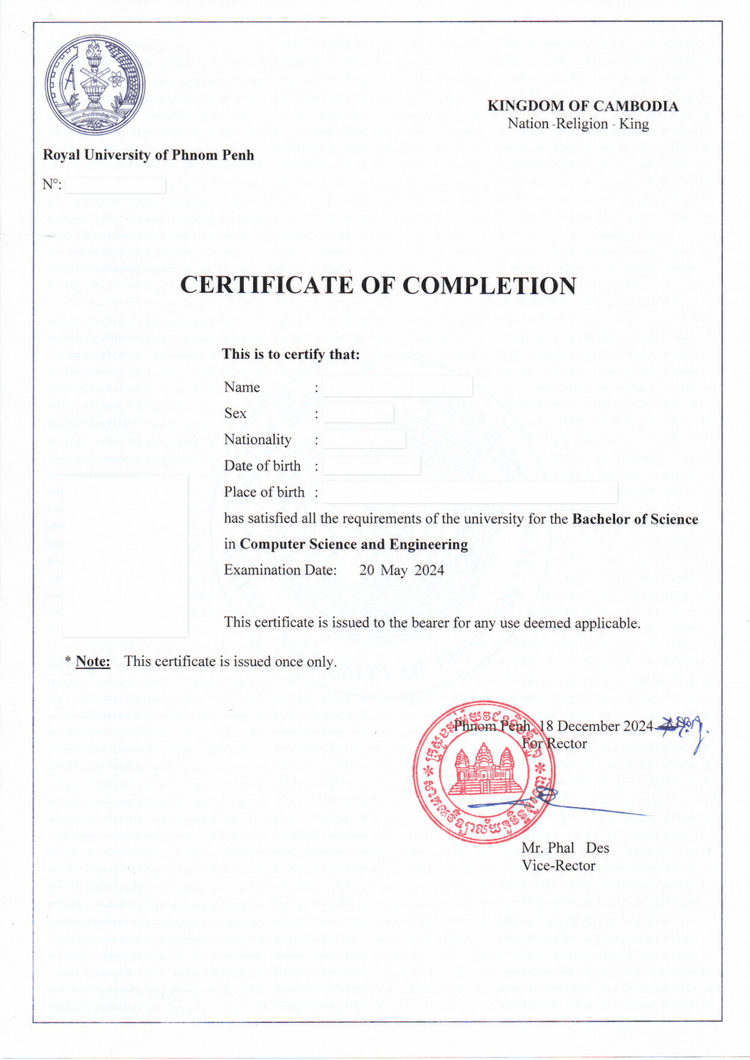 Bachelor of Science in Computer Science and Engineering from Royal University of Phnom Penh